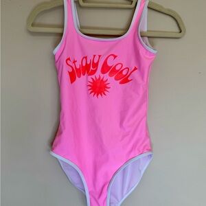 Pink “Stay Cool” One-Piece Swimsuit Girls Size L (10–12)